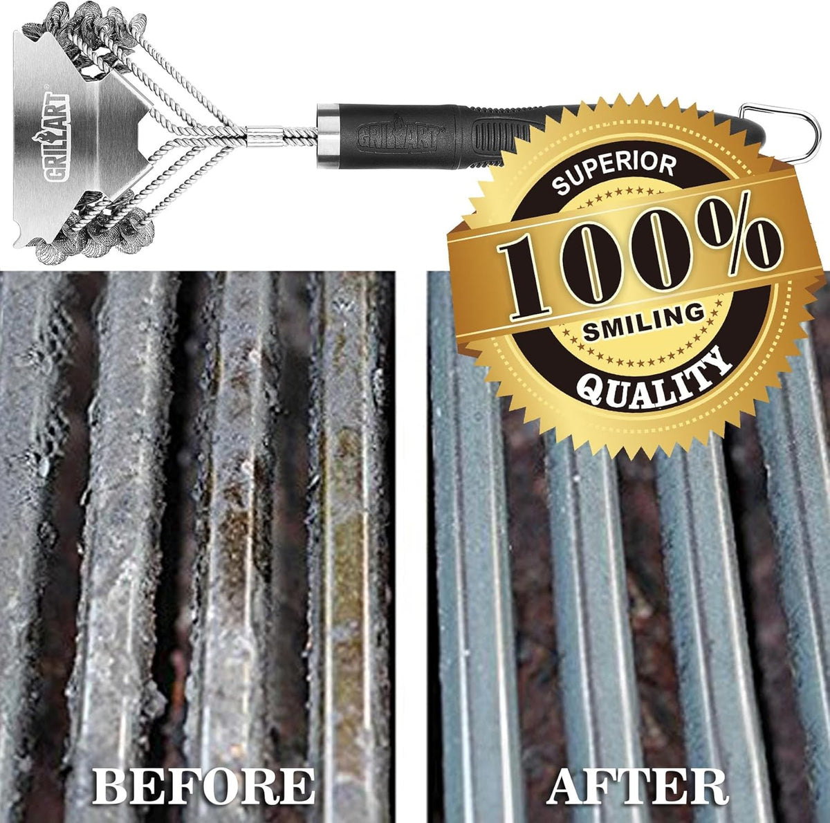 Grill Brush and Scraper Bristle Free ‰ÛÒ Safe BBQ Brush for Grill ‰ÛÒ 18'' Stainless Grill Grate Cleaner - Safe Grill Accessories for Porcelain/Weber Gas/Charcoal Grill ‰ÛÒ Gifts for Grill Wizard