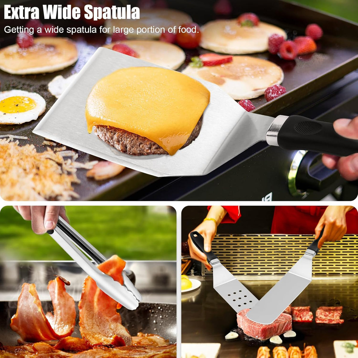 Grilliance 27pcs Griddle Accessories Kit for Blackstone, Professional Hibachi Flat Top Grill Tools, Enlarged Spatula Gift Set with Basting Cover•?ÎBurger Press Patty Maker for Outdoor BBQ Teppanyaki