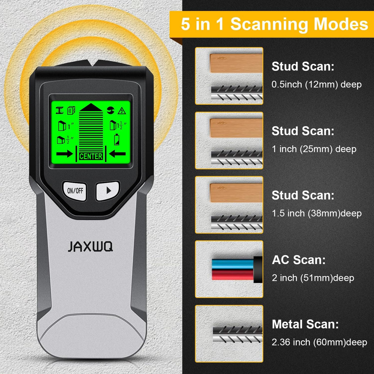 Stud Finder Wall Scanner - 5 in 1 Stud Finder Tool w/Smart Chip and HD LCD Display, Stud Detector Beam Finders for the Center and Edge of Wood AC Wire Metal Studs Joist Pipe (‰Û?Silver Plate)