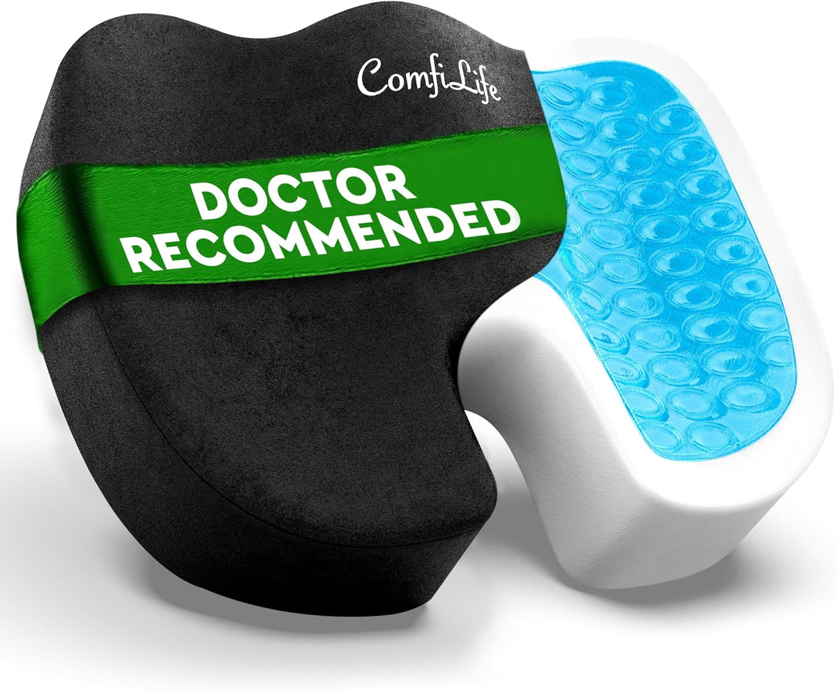 ComfiLife Premium Gel & Memory Foam Seat Cushion ‰ÛÒ Doctor Recommended Office Chair Cushion, Car Seat Cushion ‰ÛÒ Chair Cushions for Back & Sciatica Pain Relief ‰ÛÒ Seat Cushions for Office & Desk (Black)