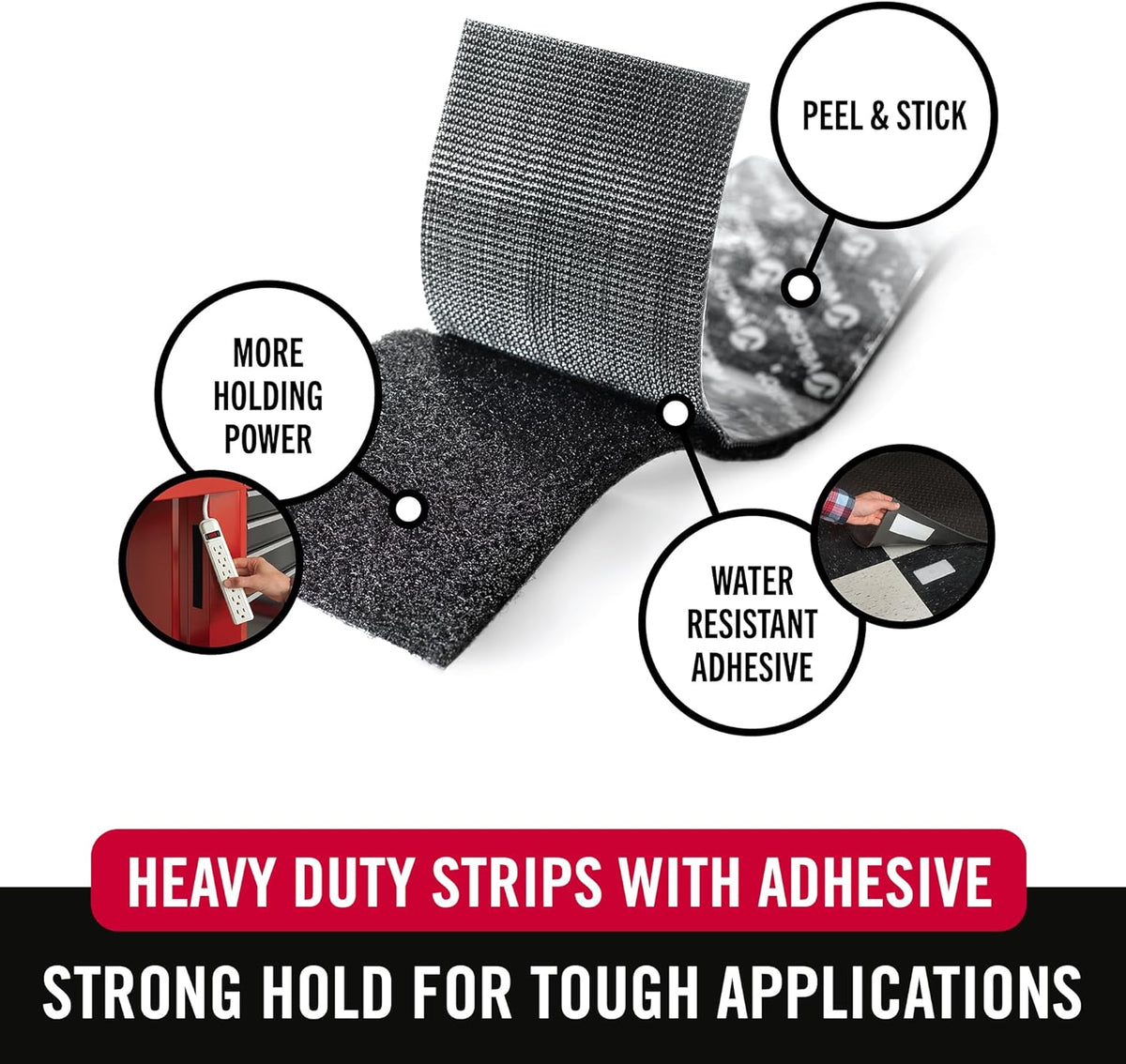 VELCRO Brand Heavy Duty Fasteners | 4x2 Inch Strips with Adhesive 8 Sets | Holds 10 lbs | Black Industrial Strength Stick On Tape | Indoor or Outdoor Use (VEL-30703-USA), 8 Count (Pack of 1)