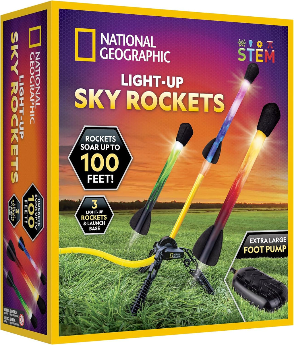 NATIONAL GEOGRAPHIC Air Rocket Toy ‰ÛÒ Ultimate LED Rocket Launcher for Kids, Jump and Launch The Light Up, Air Powered, Foam Tipped Rockets up to 100 Feet