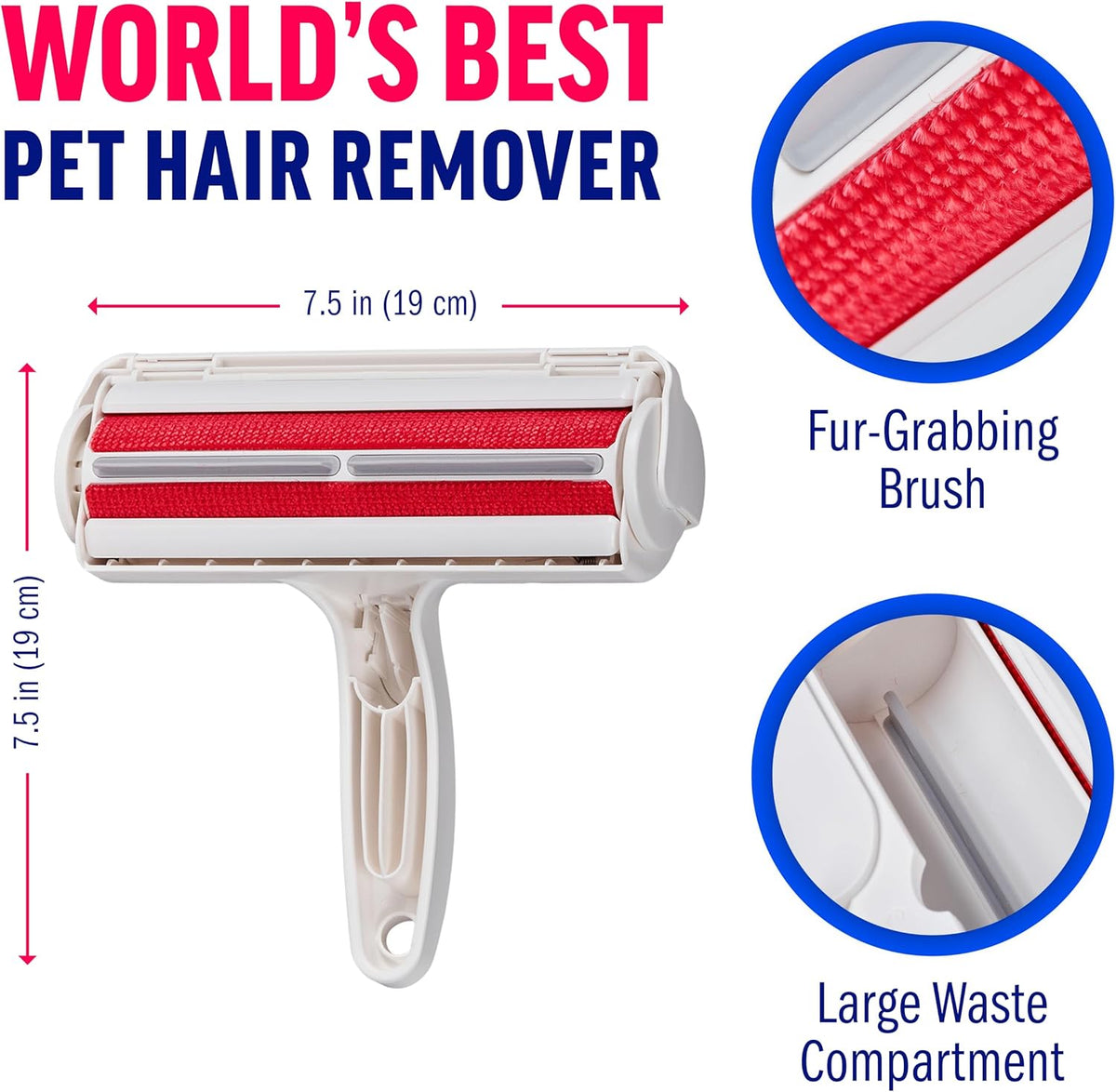 ChomChom Roller Pet Hair Remover ‰ÛÒ Original Size Reusable Lint Roller for Cat & Dog Hair on Furniture, Couch, Carpet, Car, Rugs & Bedding ‰ÛÒ Portable, Eco-Friendly (White)