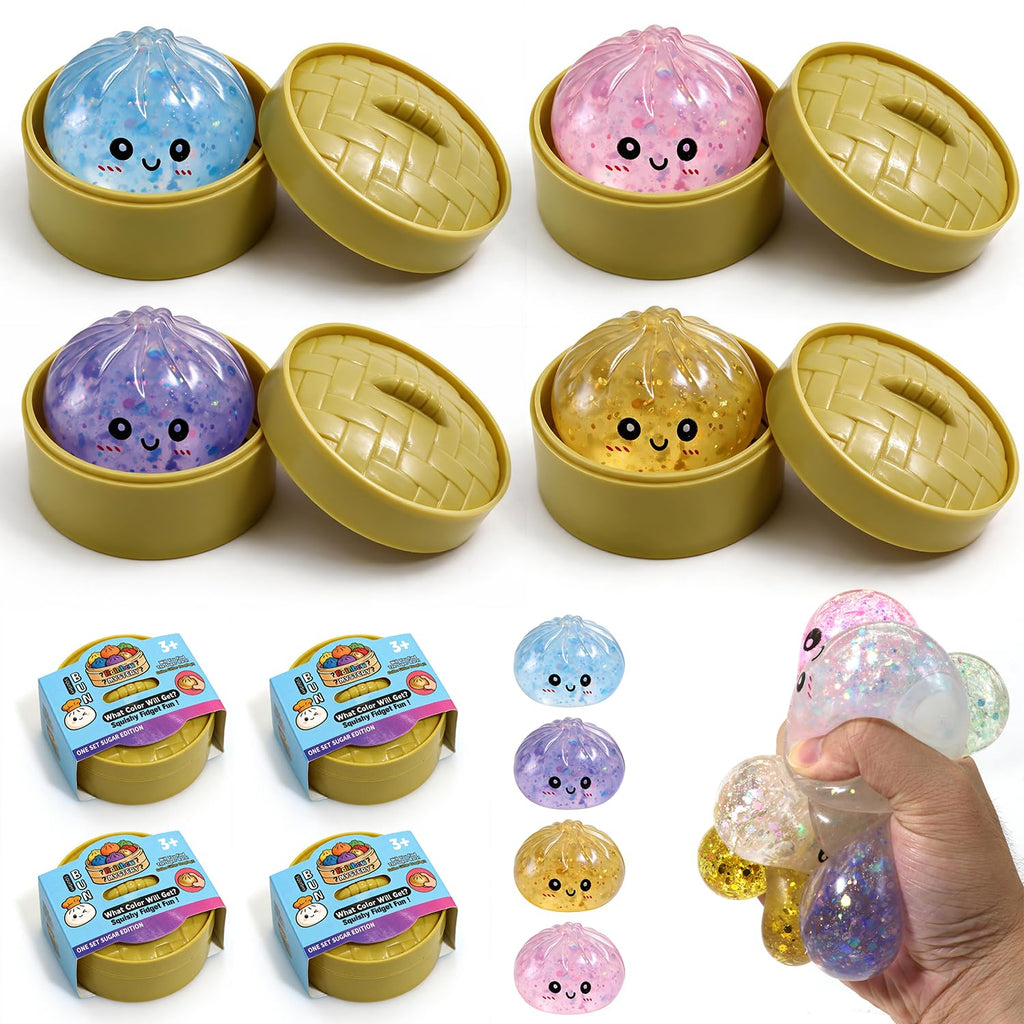 4PCS Dumpling Squeeze Toys, Squishy Mystery Box, Relief for Desk Decor,Cute Squishy Toys, Sensory Fidget Toys for Anxiety Relief, Party Favors Birthday Gifts & Desk
