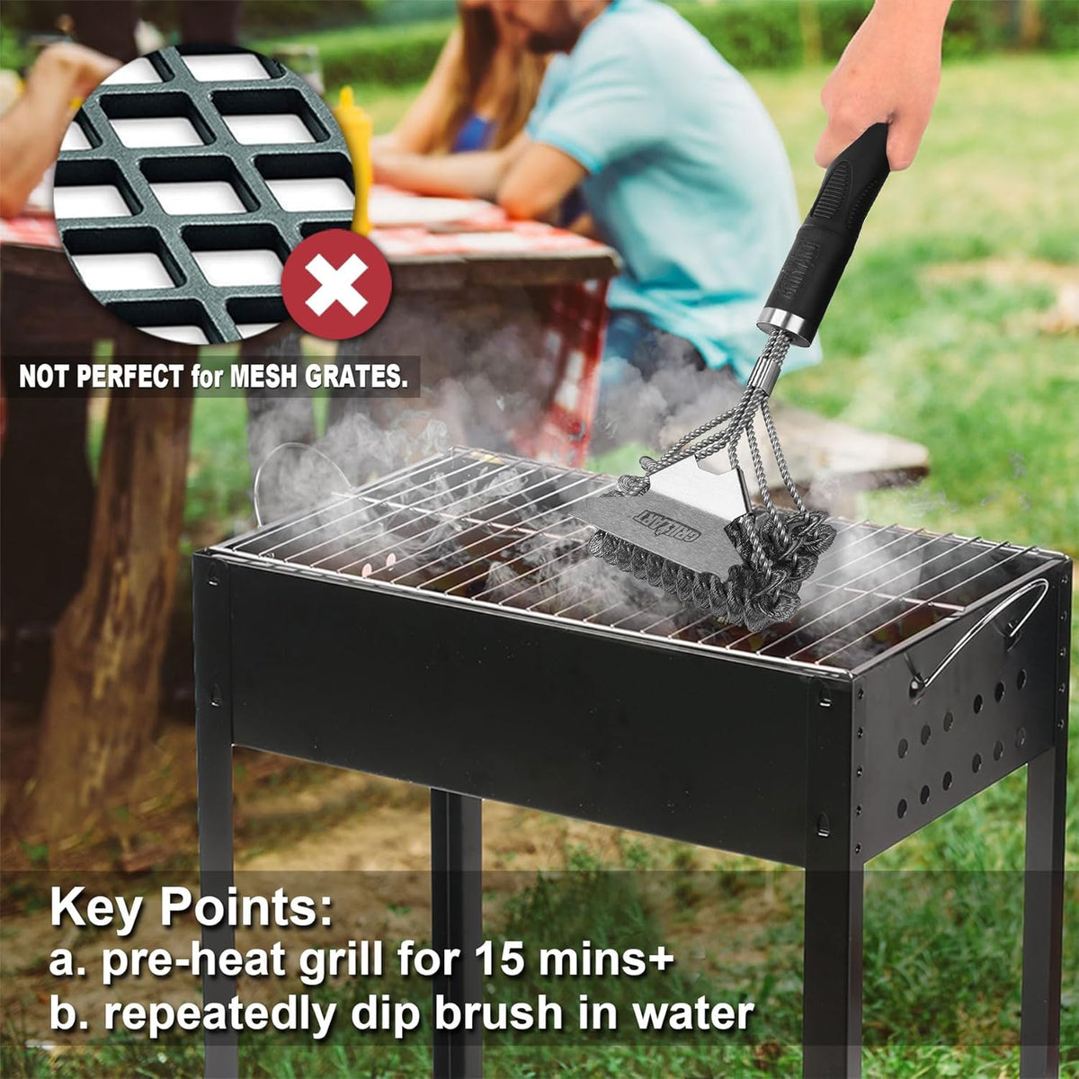 Grill Brush and Scraper Bristle Free ‰ÛÒ Safe BBQ Brush for Grill ‰ÛÒ 18'' Stainless Grill Grate Cleaner - Safe Grill Accessories for Porcelain/Weber Gas/Charcoal Grill ‰ÛÒ Gifts for Grill Wizard
