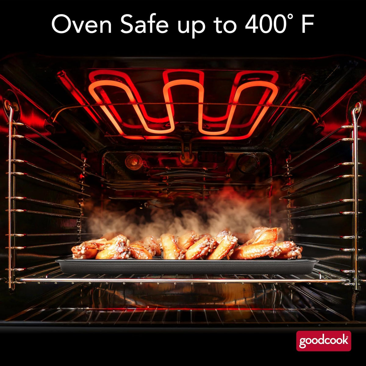 GoodCook 15‰۝ x 10.5‰۝ Nonstick Carbon Steel Baking Pan & Raised Wire Rack ‰ÛÒ Pizza Crisper, Crispy Bacon, Multipurpose Cooking Sheet Pan, Cooling Rack, Kitchen Cookware Set, Dishwasher Safe