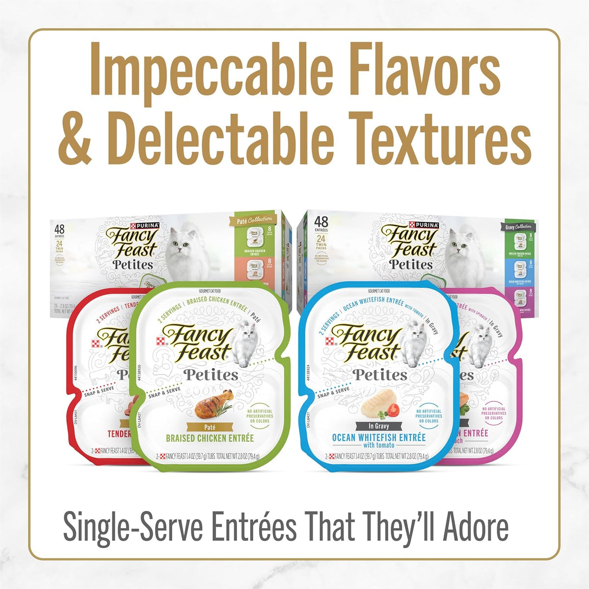 Purina Fancy Feast Gourmet Wet Cat Food Variety Pack, Petites Gravy Collection, break-apart tubs, 48 servings - (Pack of 24) 2.8 oz. Tubs