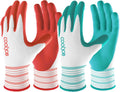 COOLJOB 2 Pairs Gardening Gloves for Women Ladies, Breathable Rubber Coated for Yard Garden, Outdoor Indoor Protective Work with Grip, Medium Size, Red & Green