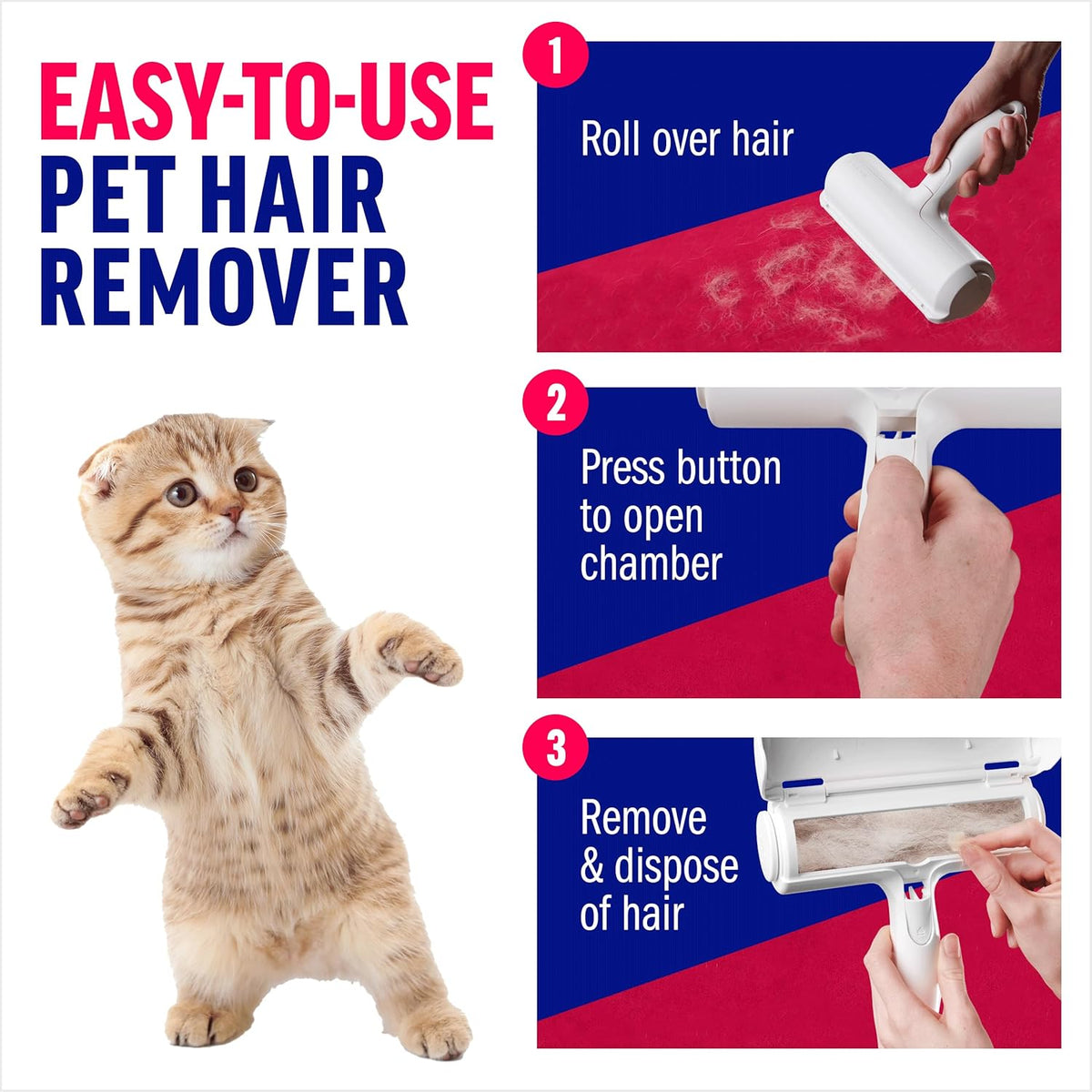 ChomChom Roller Pet Hair Remover ‰ÛÒ Original Size Reusable Lint Roller for Cat & Dog Hair on Furniture, Couch, Carpet, Car, Rugs & Bedding ‰ÛÒ Portable, Eco-Friendly (White)