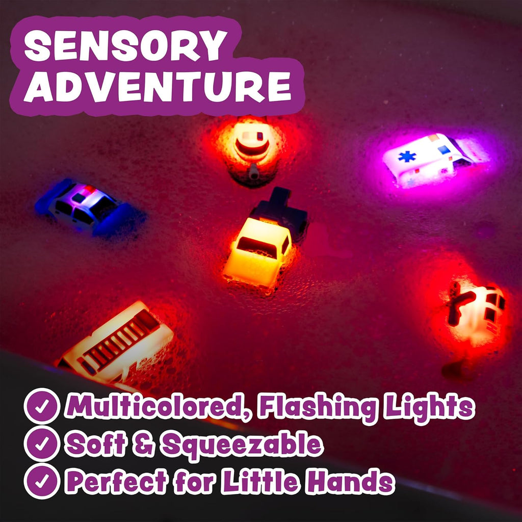 Tub Workså¨ Emergency‰ã¢ Cars Light Up Bath Toys, 6 Pack | Water-Activated Light Up Toys Flash & Change Color | Soft, Squeezable Baby & Toddler Bath Toys | Sensory Toys with Bath Lights for Kids Bath