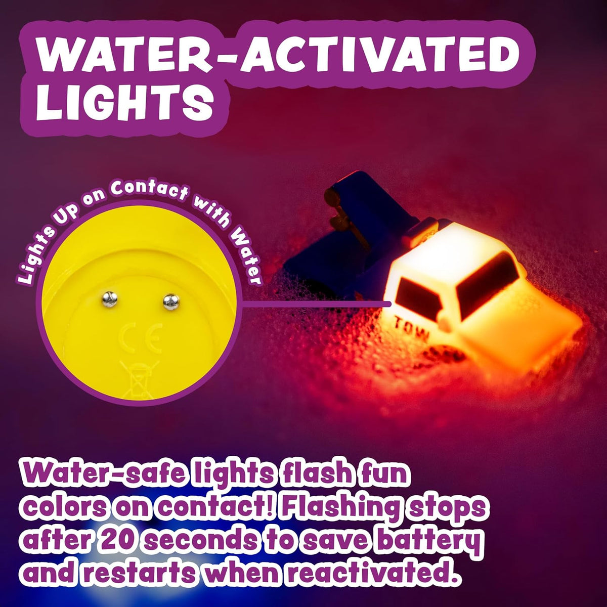 Tub Workså¨ Emergency‰ã¢ Cars Light Up Bath Toys, 6 Pack | Water-Activated Light Up Toys Flash & Change Color | Soft, Squeezable Baby & Toddler Bath Toys | Sensory Toys with Bath Lights for Kids Bath