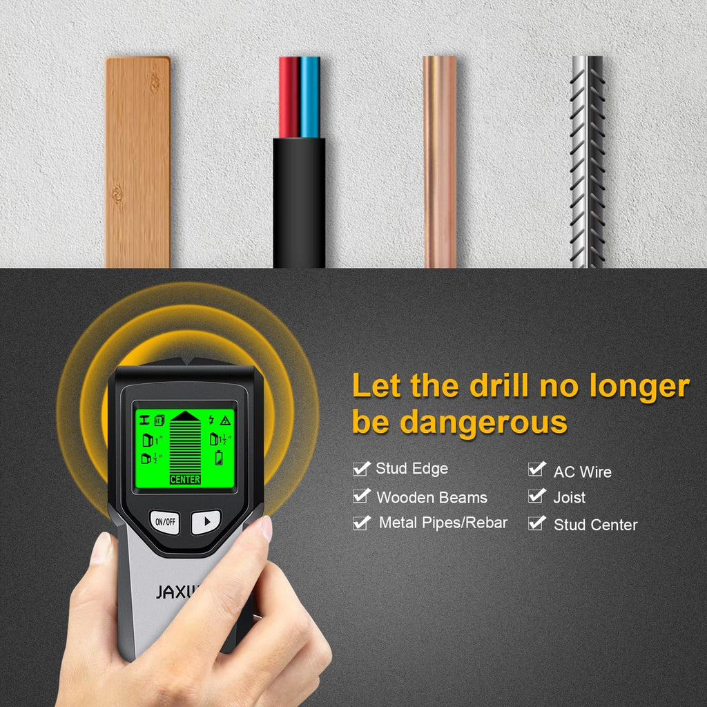 Stud Finder Wall Scanner - 5 in 1 Stud Finder Tool w/Smart Chip and HD LCD Display, Stud Detector Beam Finders for the Center and Edge of Wood AC Wire Metal Studs Joist Pipe (‰Û?Silver Plate)