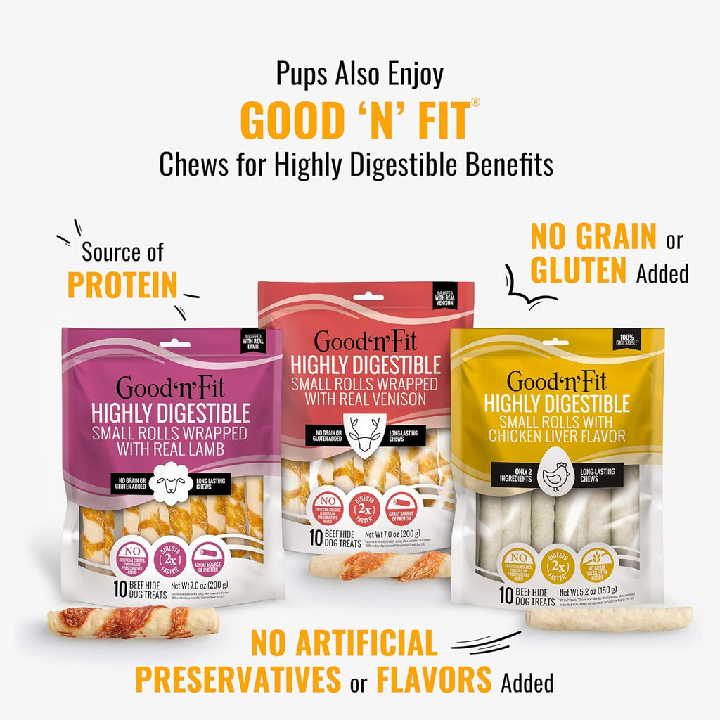 Good ‰Û÷n‰۪ Fun Triple Flavor Rolls for Large Dogs, Treat Your Dog to Long-Lasting Chews Made with Real Beef Hide and Chicken, 6 Count