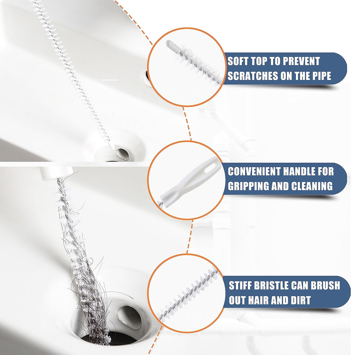 35.5inch Drain Clog Remover(1pcs), 25inch Drain Snake Hair Remover(6pcs) •?  Cleaning Brush(2pcs), Hair Catcher Drain Auger Cleaner Tool Set For Toilet, Kitchen Sink, Bathroom Tub, Sewer, 9 Pack
