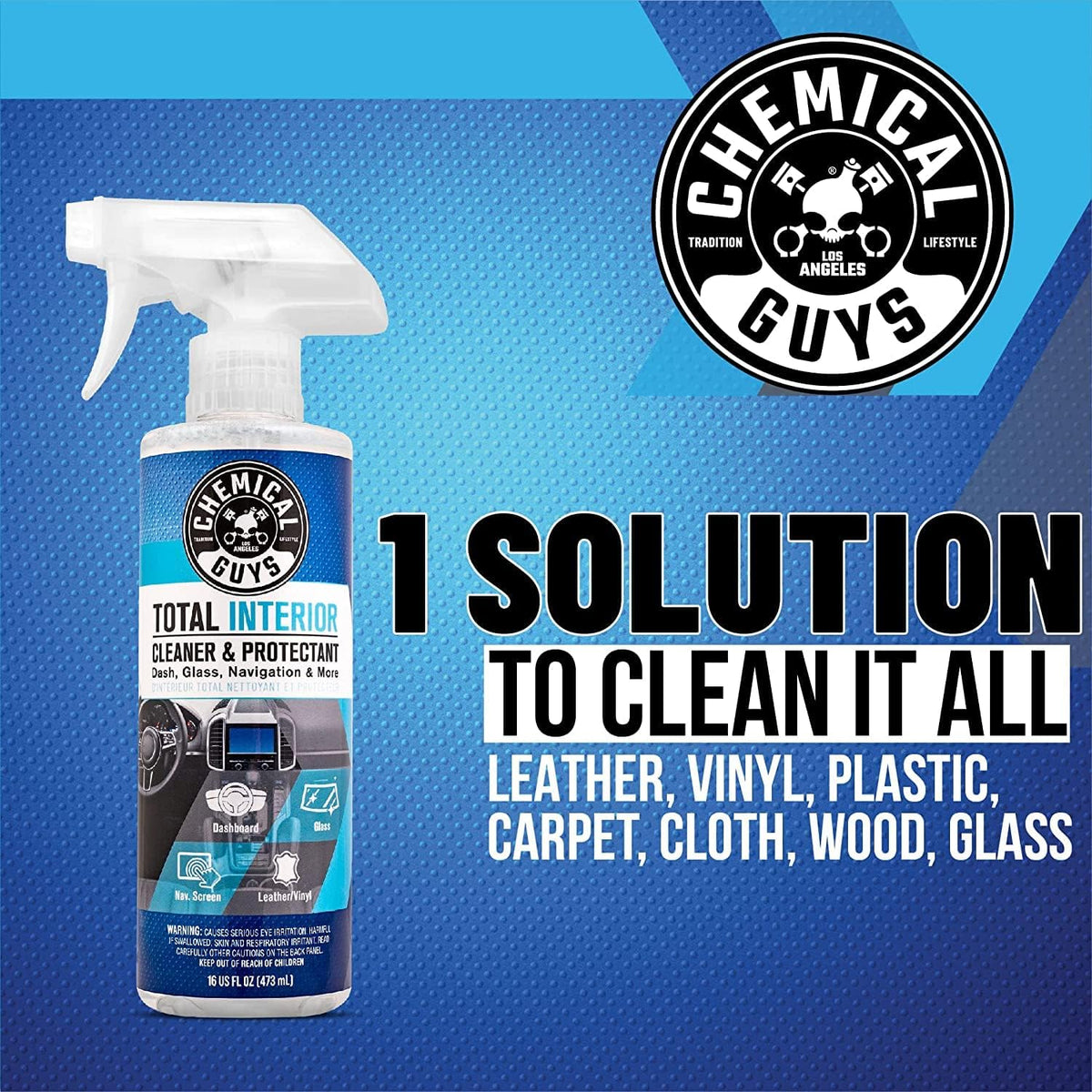 Chemical Guys Total Interior Cleaner & Protectant Interior Cleaner, Cleans & Protects Leather, Vinyl, Plastic, Rubber, Glass with a Streak-Free Finish ‰ÛÓ Cars, Trucks, SUVs, RVs, 16 oz