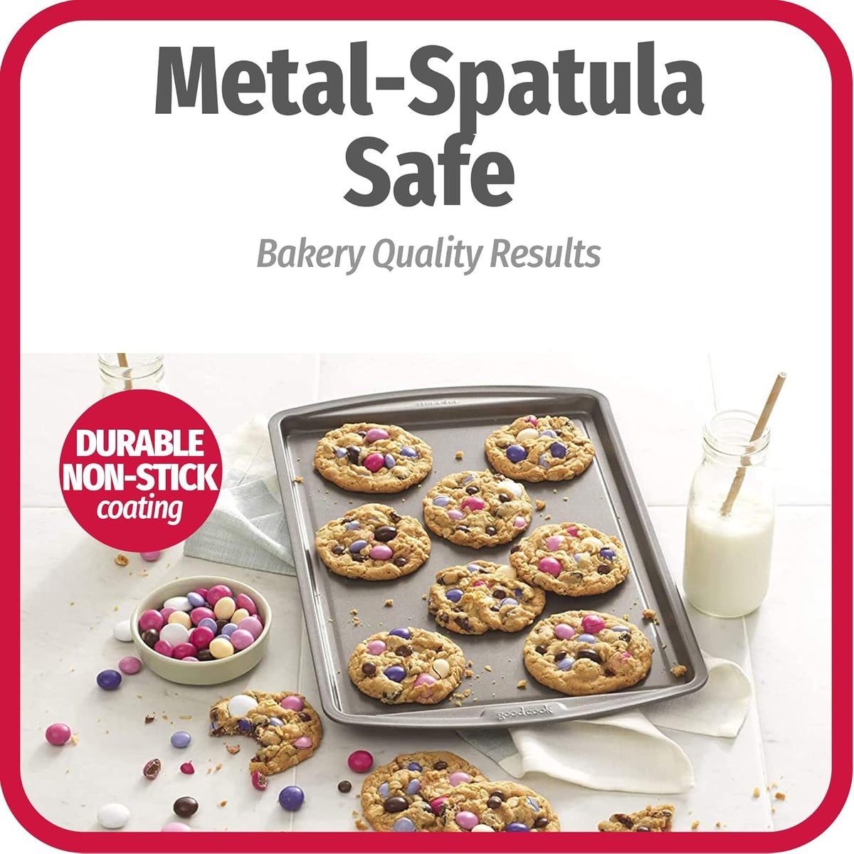 GoodCook Everyday Nonstick Carbon Steel 13‰۝ x 9‰۝ Baking Sheet Set, 3 Pack ‰ÛÒ Standard-Sized Carbon Steel Cooking Pans, Bakeware Set, Cookie Sheets for Baking, Oven Pan Set
