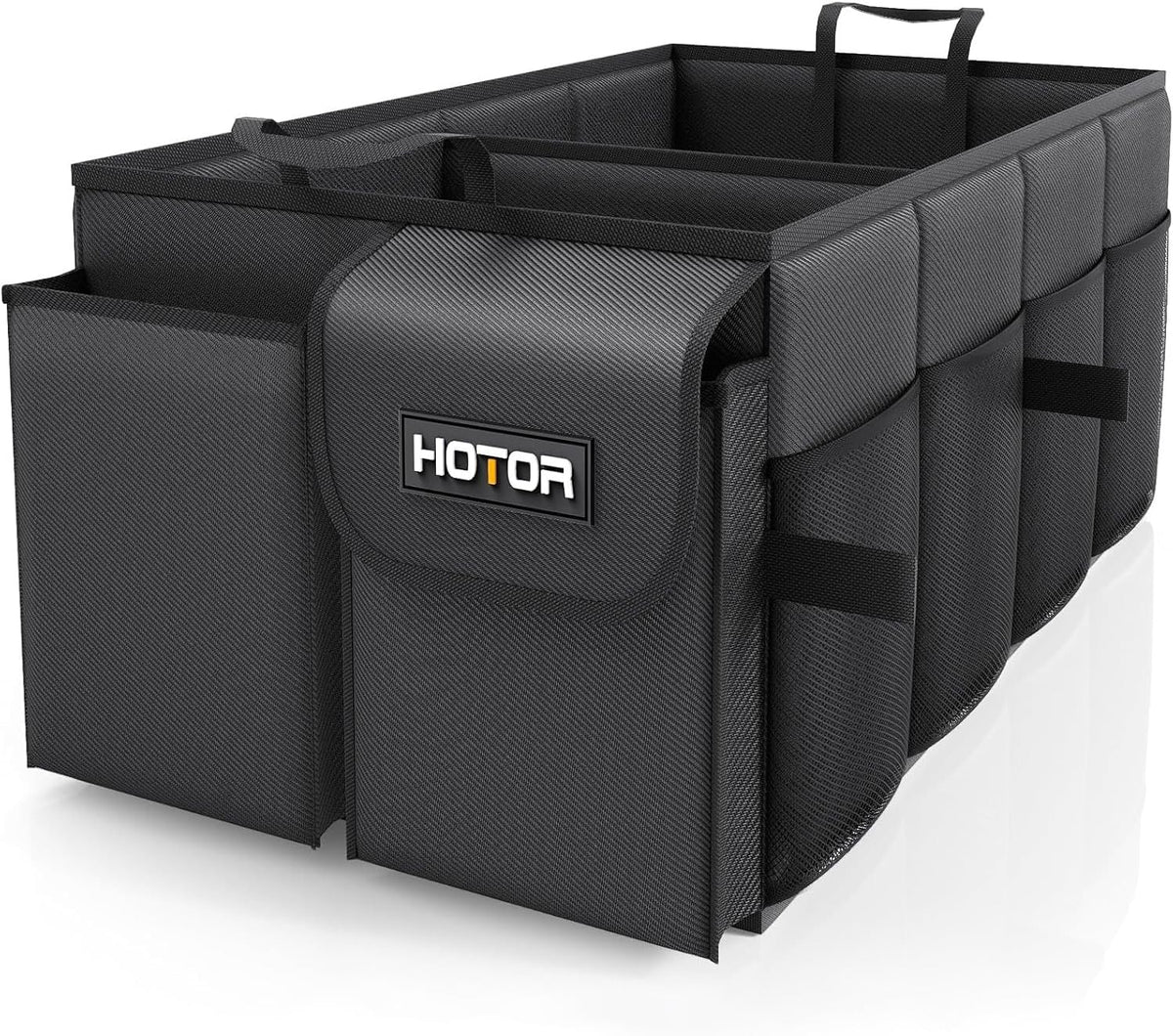 HOTOR Trunk Organizer - Car Organizer, Foldable Trunk organizer for SUVs & Sedans, Sturdy Car Organization for Car Accessories, Tools, Sundries, Black, 2 Compartments, 21.3"ÌÑ12.6"ÌÑ10.6"