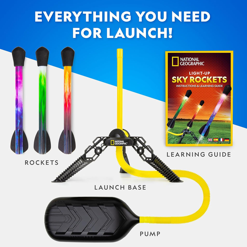 NATIONAL GEOGRAPHIC Air Rocket Toy ‰ÛÒ Ultimate LED Rocket Launcher for Kids, Jump and Launch The Light Up, Air Powered, Foam Tipped Rockets up to 100 Feet