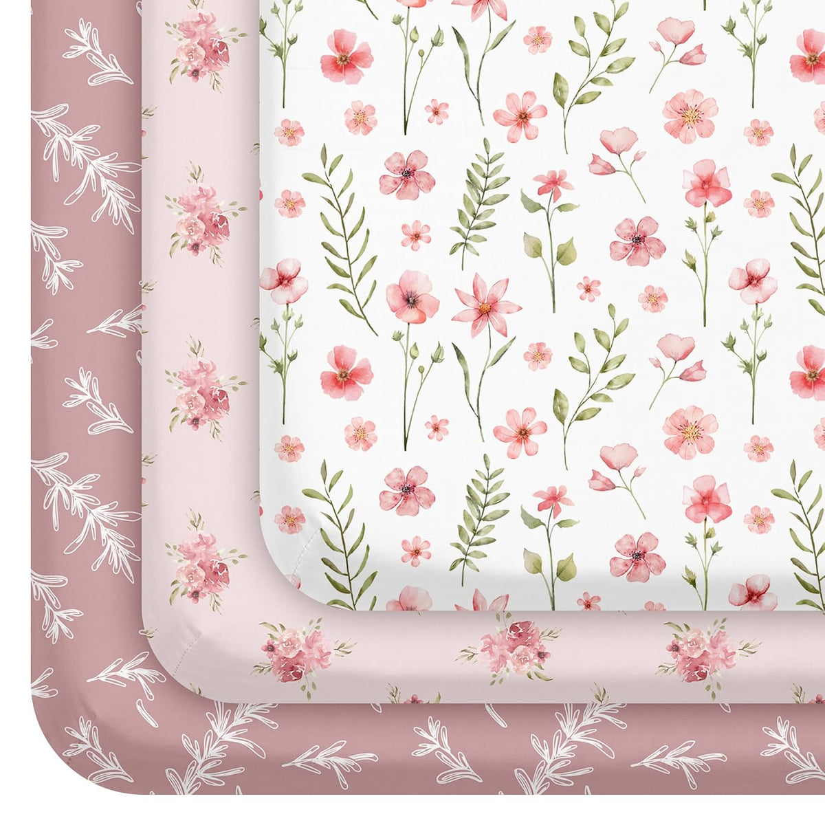 Pack and Play Mattress Sheets Fitted, 3 Pack Mini Crib Sheets | Stretchy Playard playpen Sheet, Compatible with Graco Pack N Play Mattress, Soft and Breathable Material, Pink Floral