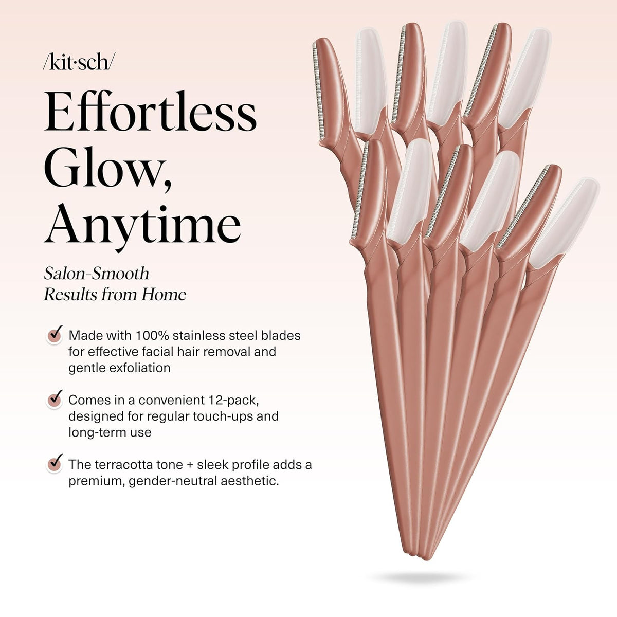 Kitsch Dermaplane Razor for Women Face ‰ÛÒ Face Razors for Women & Men, Eye Brow Razors & Face Shaver ‰ÛÒ Exfoliating Facial Razor & Dermaplaner as Skin Care Tool for Smoother Skin - Terracotta, 12 pcs