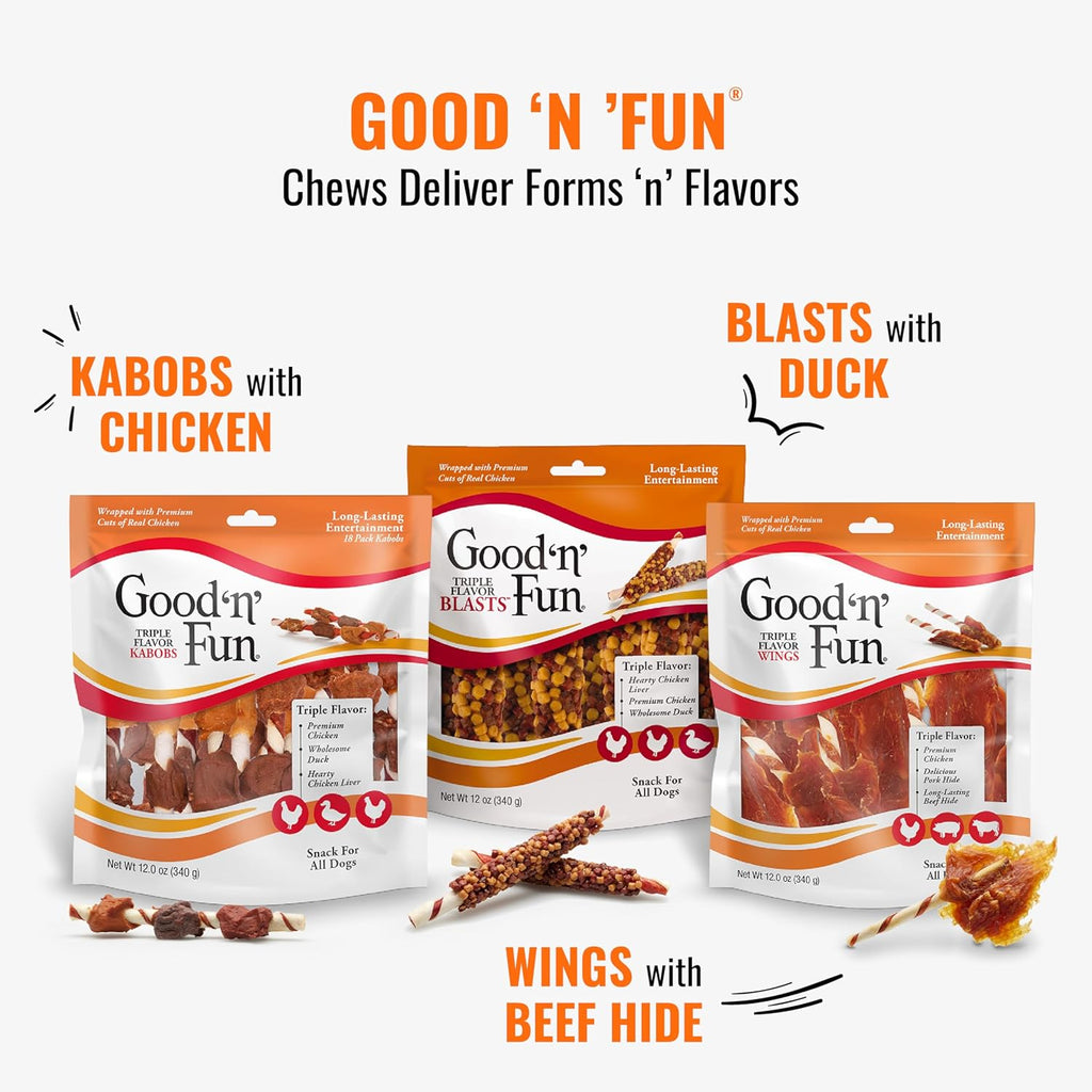 Good ‰Û÷n‰۪ Fun Triple Flavor Kabobs Chews for All Dogs, 24 Ounces, Treat Your Dog to Long-Lasting Chews Made from Beef Hide, Real Chicken, Pork Hide, Duck and Chicken Liver