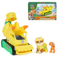 PAW Patrol The Dino Movie Rubble Dino Rescue Bulldozer Toy Truck | 7-Inch Toy Construction Vehicle, Chomping Front Scoop, Articulated Back Claw, Rubble & Dinosaur Figures, Kids Toys Ages 3+