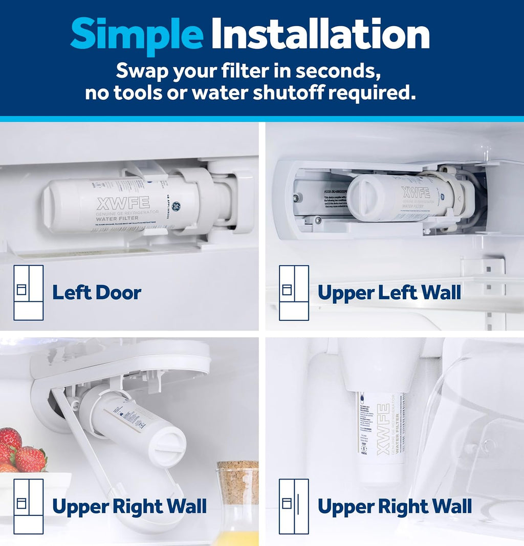 GE XWFE Refrigerator Water Filter, Genuine Replacement Filter, Certified to Reduce Lead, Sulfur, and 50+ Other Impurities, Replace Every 6 Months for Best Results, Pack of 1