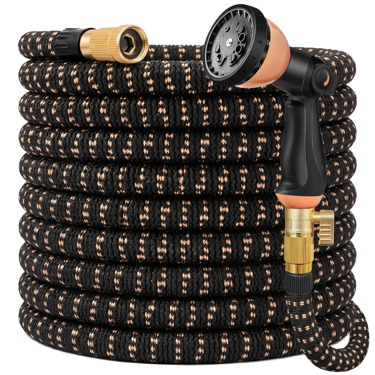 100 ft Expandable Garden Hose, Lightweight Expanding Water Hose with 10 Function Nozzle, 3/4" Solid Brass Fittings, 5-Layer Latex Core, No-Kink Flexible Retractable Hose for Patio, RV, Car Washing