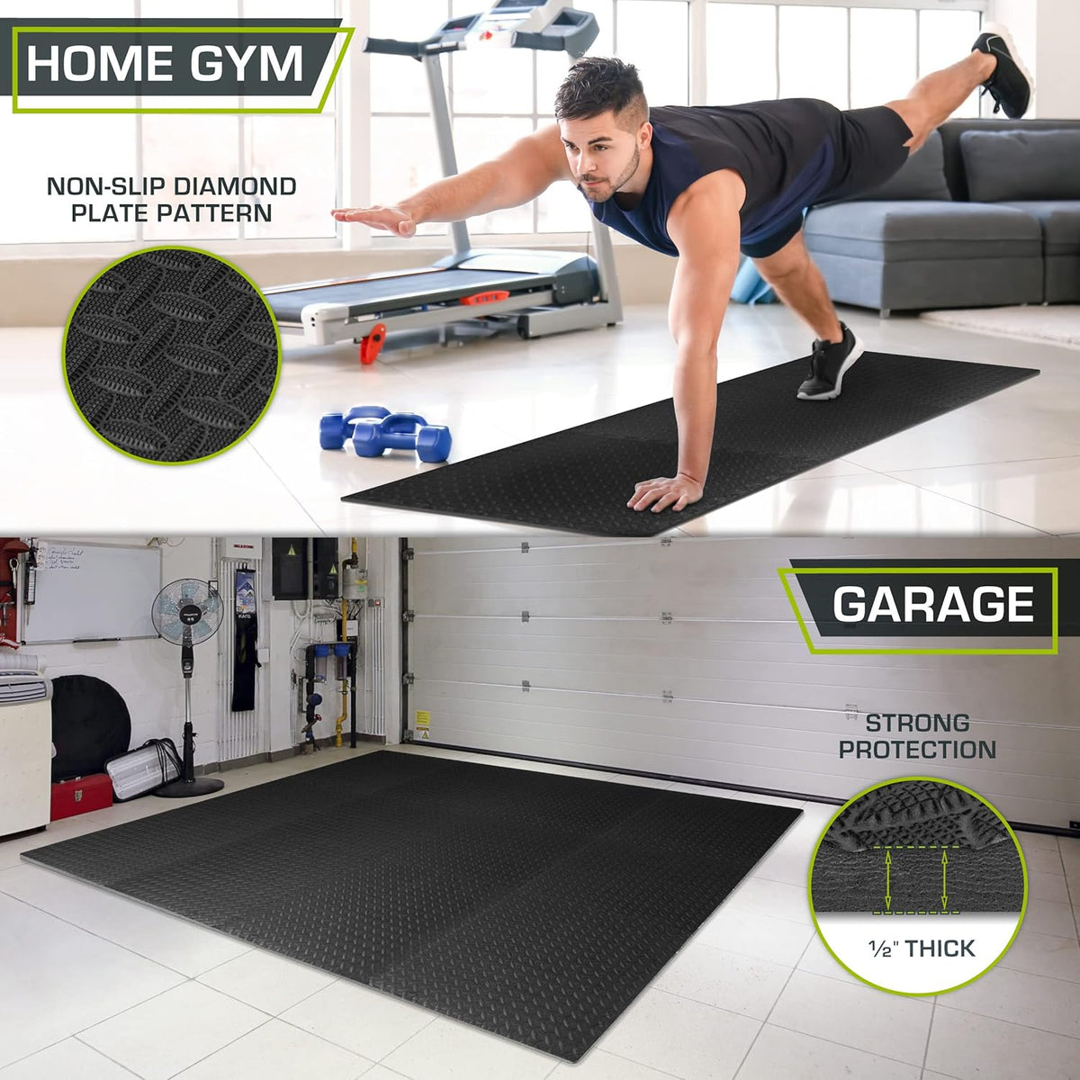 ProsourceFit Puzzle Exercise Mat å? in, EVA Interlocking Foam Floor Tiles for Home Gym, Water-Resistant Mats Workout Equipment, Floor Padding for Kids, Black, 24 in x 24 in x å? in, 48 Sq Ft - 12 Tiles