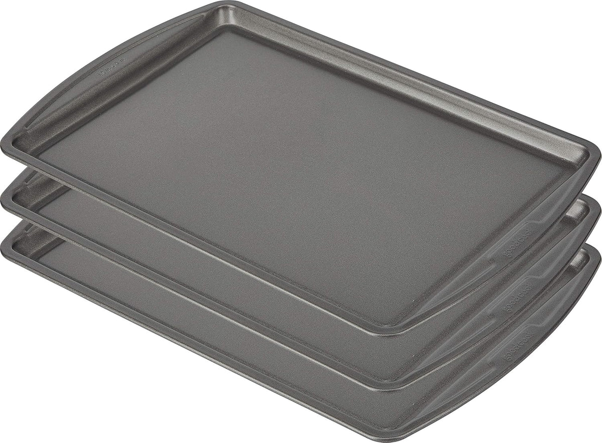 GoodCook Everyday Nonstick Carbon Steel 13‰۝ x 9‰۝ Baking Sheet Set, 3 Pack ‰ÛÒ Standard-Sized Carbon Steel Cooking Pans, Bakeware Set, Cookie Sheets for Baking, Oven Pan Set