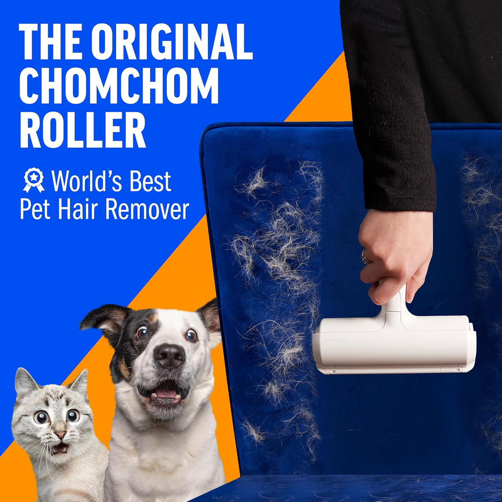 ChomChom Roller Pet Hair Remover ‰ÛÒ Original Size Reusable Lint Roller for Cat & Dog Hair on Furniture, Couch, Carpet, Car, Rugs & Bedding ‰ÛÒ Portable, Eco-Friendly (White)