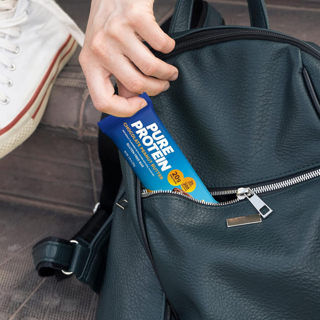 Pure Protein Chocolate Peanut Butter Protein Bars ‰ÛÒ 20g Protein, 3g Sugar, 190 Calories (12 count) Low Sugar* High Protein Snack - Gluten Free - Perfect for a Healthy Snack