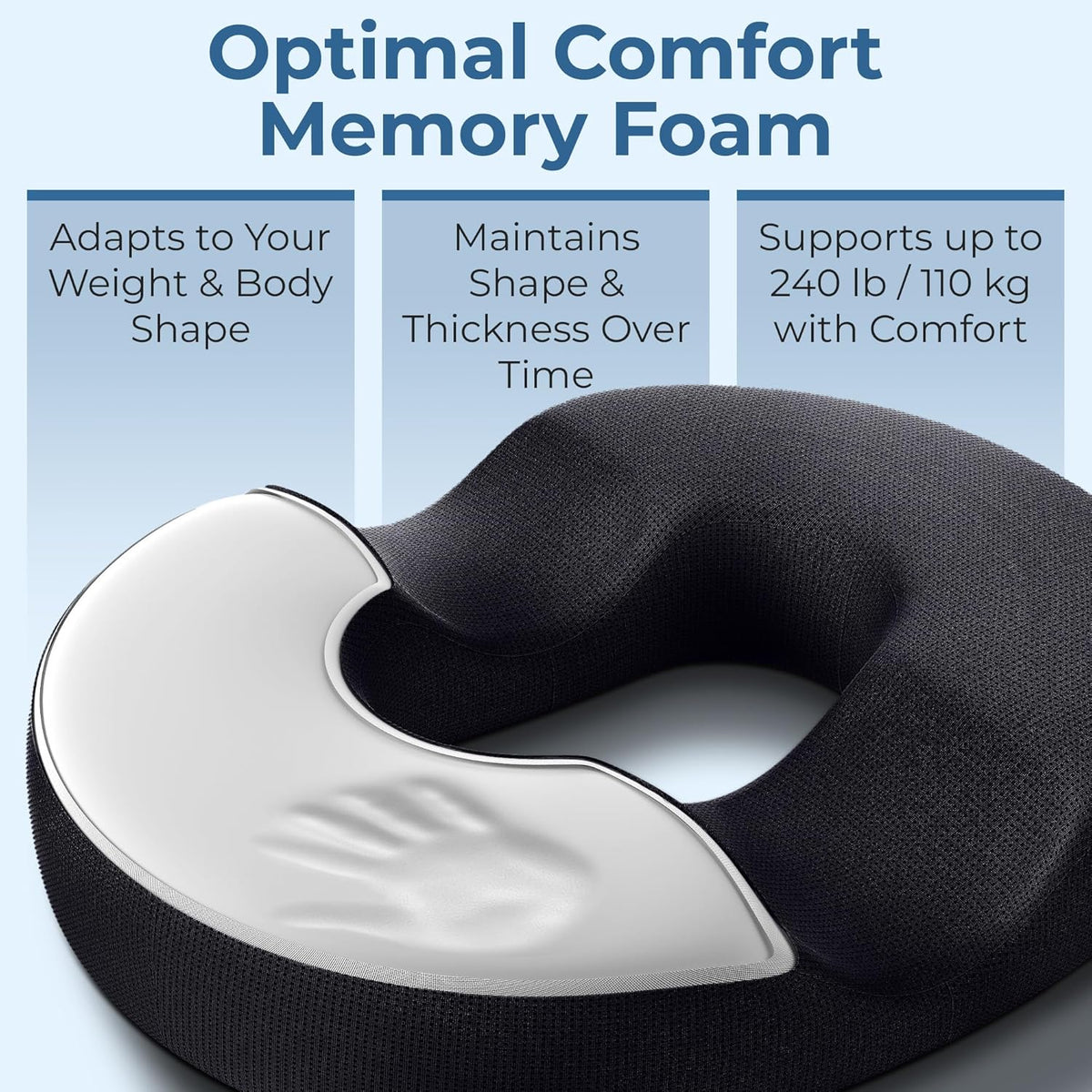 5 STARS UNITED Donut Pillow Hemorrhoid Tailbone Cushion ‰ÛÒ Large Cushion for Pain Relief ‰ÛÒ Coccyx, Prostate, Sciatica, Pelvic Floor, Pressure Sores, Pregnancy, Postpartum Recovery, Black