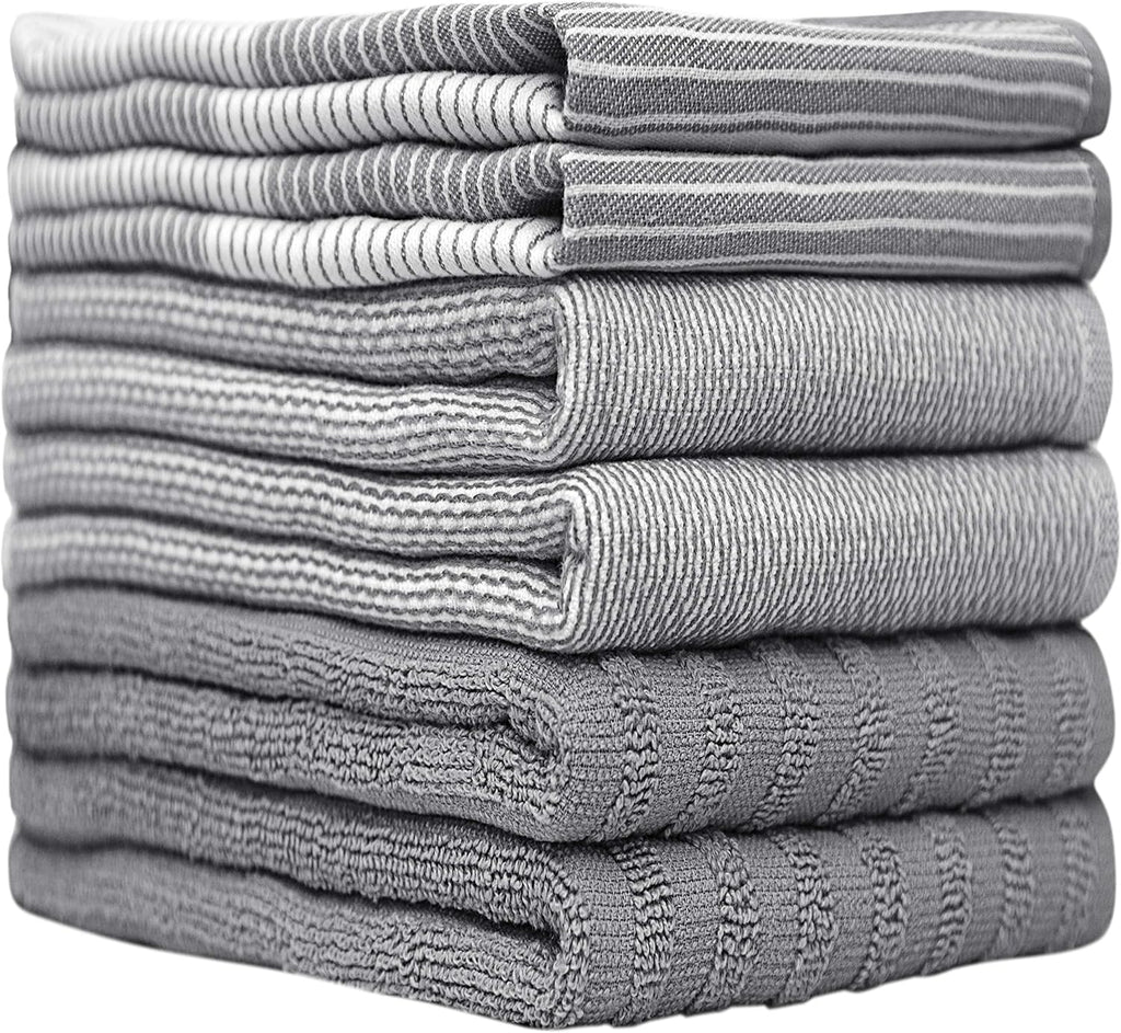 Premium Kitchen Towels (20‰۝x 28‰۝, 6 Pack) | Large Cotton Dish Towels | Flat & Terry Highly Absorbent Kitchen Linen Set with Hanging Loop | Gray