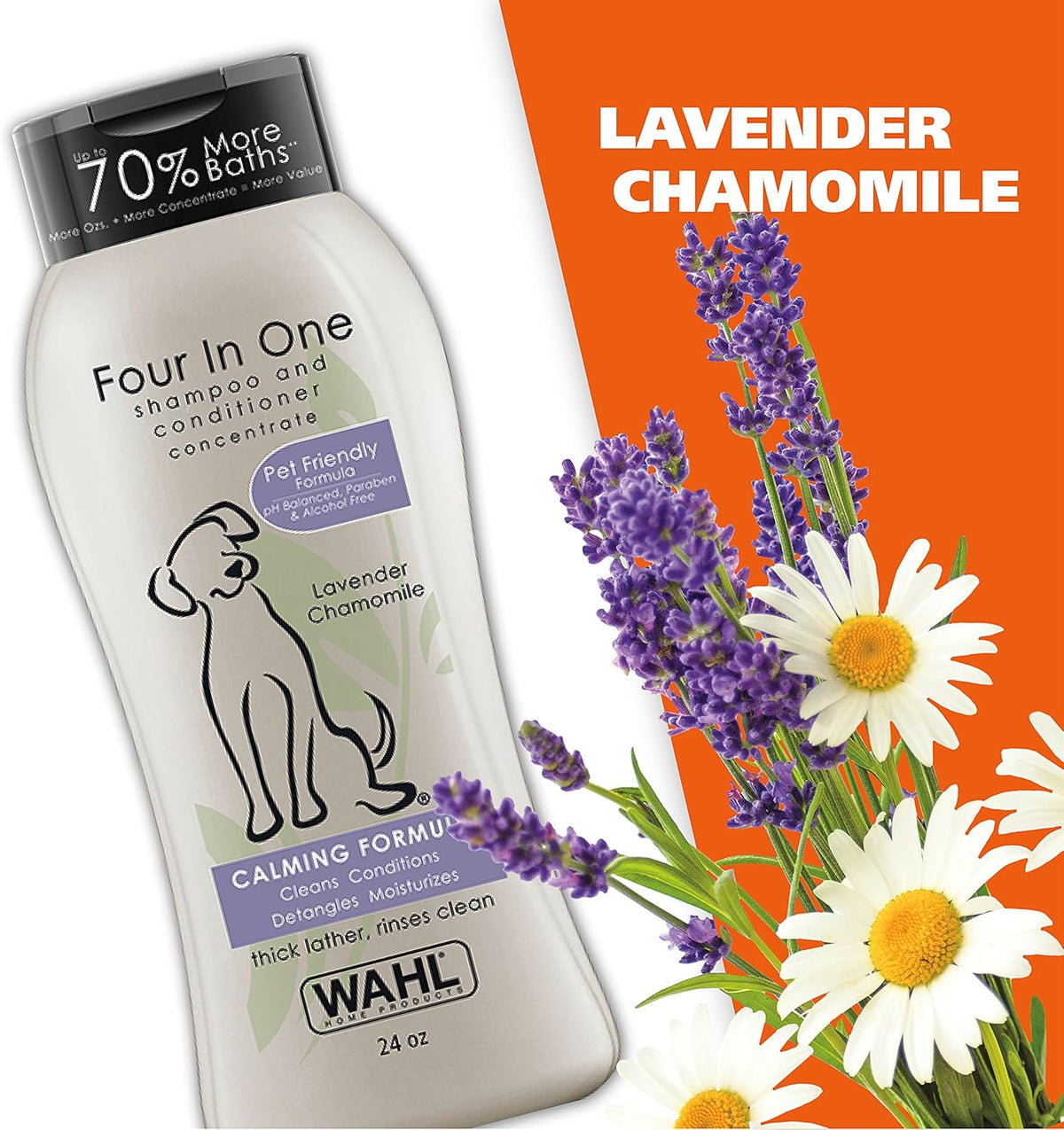 Wahl USA 4-in-1 Calming Dog Shampoo with Lavender Chamomile Scent ‰ÛÒ Cleans, Conditions, Detangles, & Moisturizes - Pet Friendly Formula - 24 Oz - Model 820000A