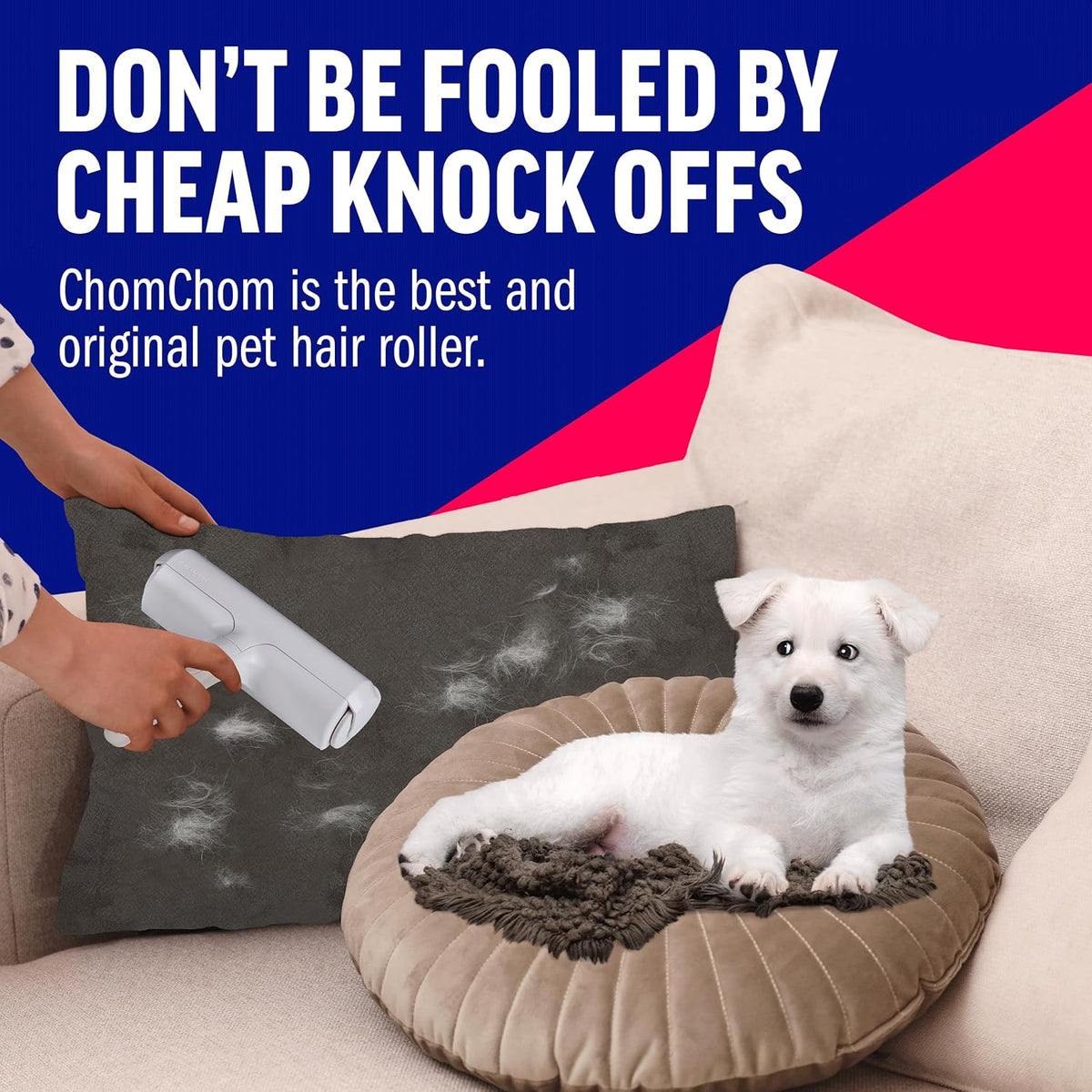 ChomChom Roller Pet Hair Remover ‰ÛÒ Original Size Reusable Lint Roller for Cat & Dog Hair on Furniture, Couch, Carpet, Car, Rugs & Bedding ‰ÛÒ Portable, Eco-Friendly (White)