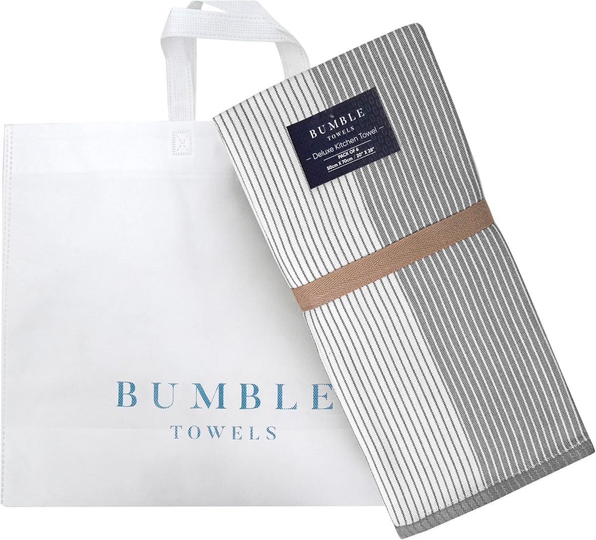 Premium Kitchen Towels (20‰۝x 28‰۝, 6 Pack) | Large Cotton Dish Towels | Flat & Terry Highly Absorbent Kitchen Linen Set with Hanging Loop | Gray