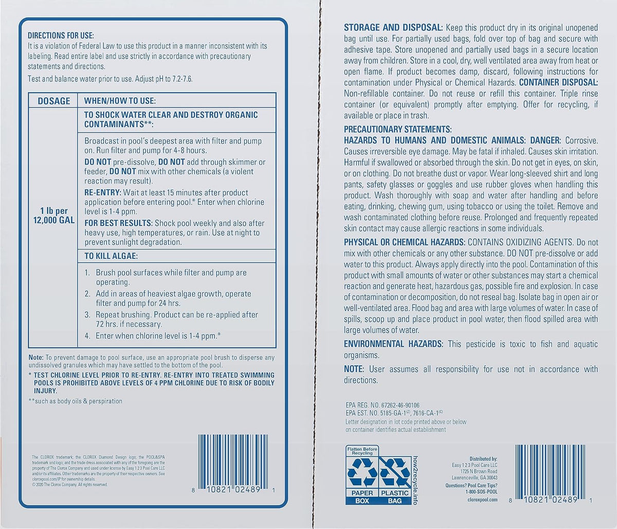 Cloroxå¨ Pool&Spa‰ã¢ Shock XTRABLUEå¨ Plus, Kills Bacteria & Algae in Swimming Pools, Swim-Ready in 15 Minutes, (12-Pack), Granular