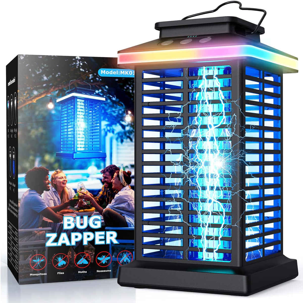 Bug Zapper Outdoor, Mosquito Zapper 3 in 1 Rechargeable Bug Zapper Outdoor with 5000mAh Battery & LED Night Light, 4000V Electric Fly Zapper for Outside,Patio,Backyard,Garden Black 01
