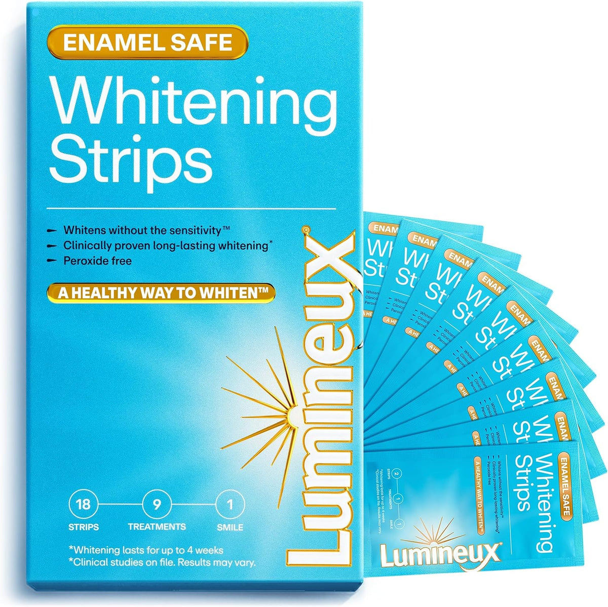Lumineux Teeth Whitening Strips Kit - 9 Treatments (1 Month) - Peroxide Free - Enamel Safe for Whiter Teeth - Whitening Without The Sensitivity - Dentist Formulated - Sensitivity Free
