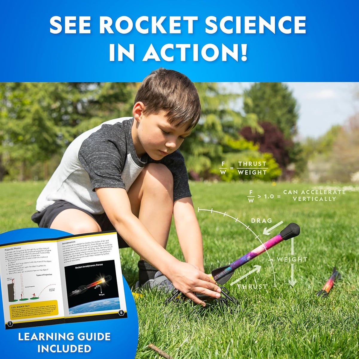 NATIONAL GEOGRAPHIC Air Rocket Toy ‰ÛÒ Ultimate LED Rocket Launcher for Kids, Jump and Launch The Light Up, Air Powered, Foam Tipped Rockets up to 100 Feet