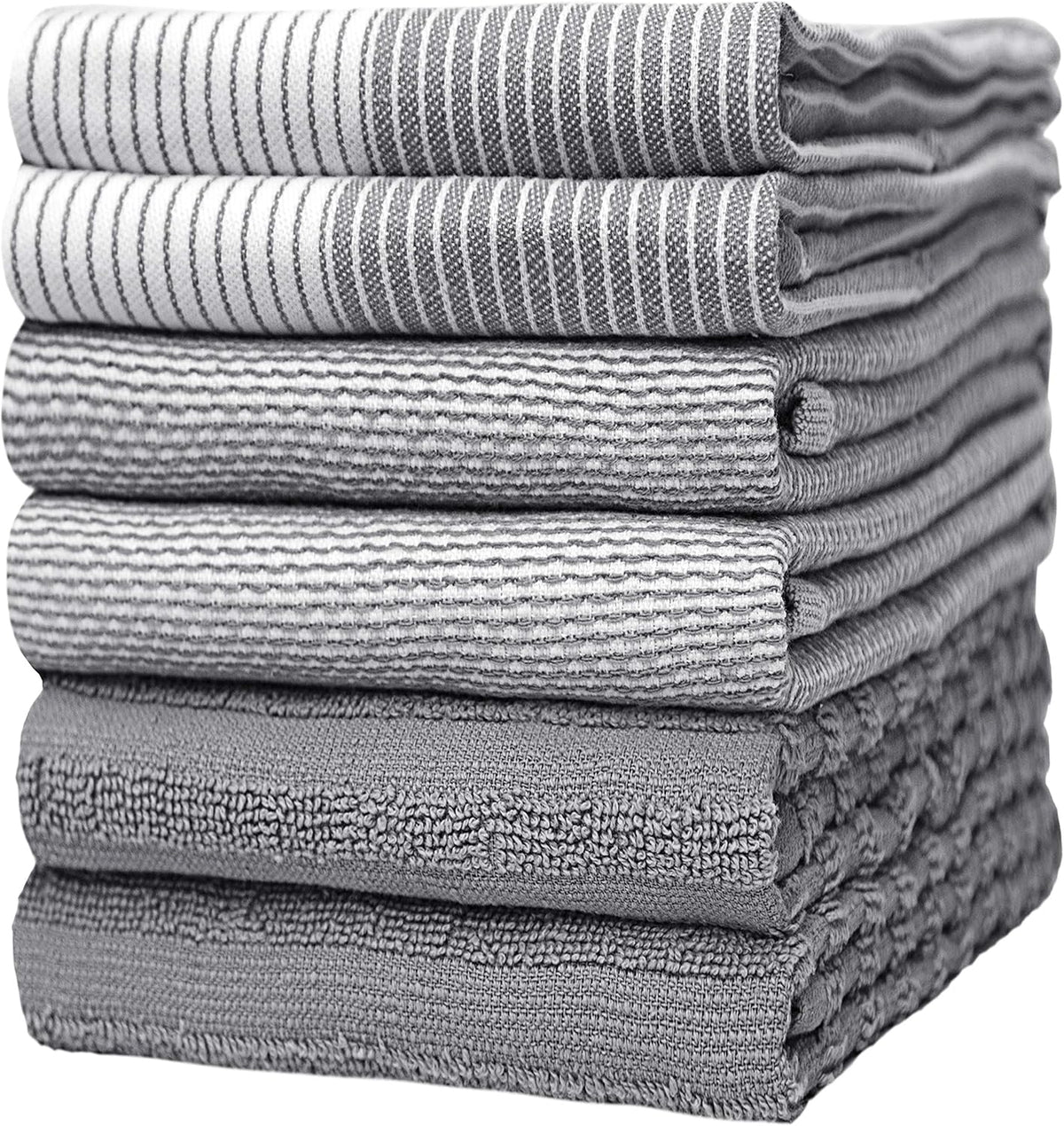 Premium Kitchen Towels (20‰۝x 28‰۝, 6 Pack) | Large Cotton Dish Towels | Flat & Terry Highly Absorbent Kitchen Linen Set with Hanging Loop | Gray
