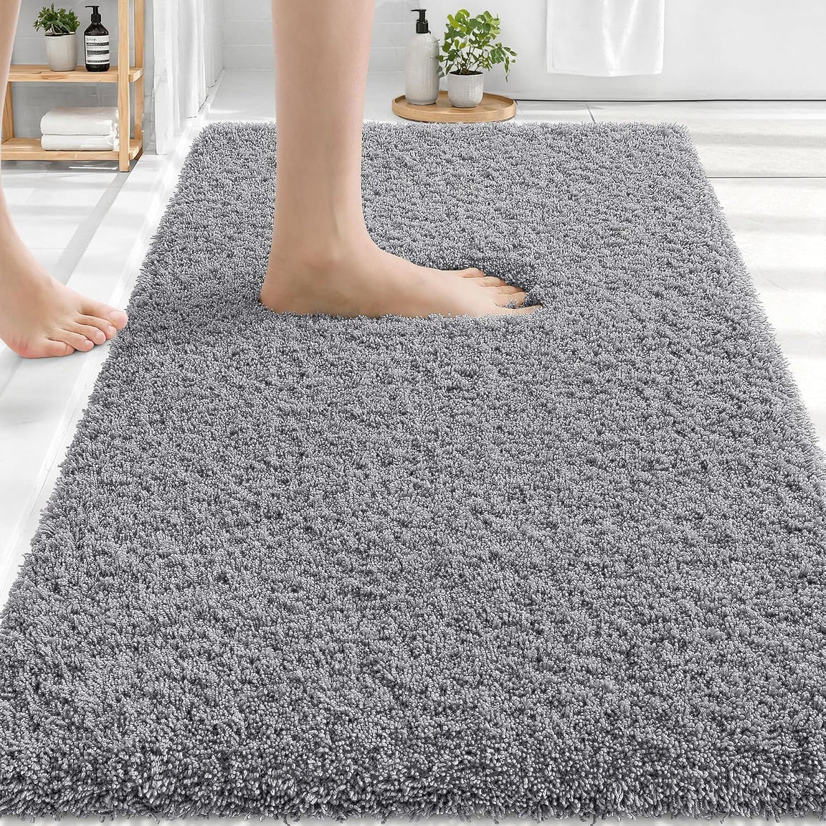 OLANLY Microfiber Bathroom Rugs 30x20, Soft Highly Absorbent Bath Mat, Grey | Quick‑Dry & Non‑Slip Bath Carpet, Machine Washable Plush Floor Mat for Bathroom, Shower, Sink, Home Decor Accessories