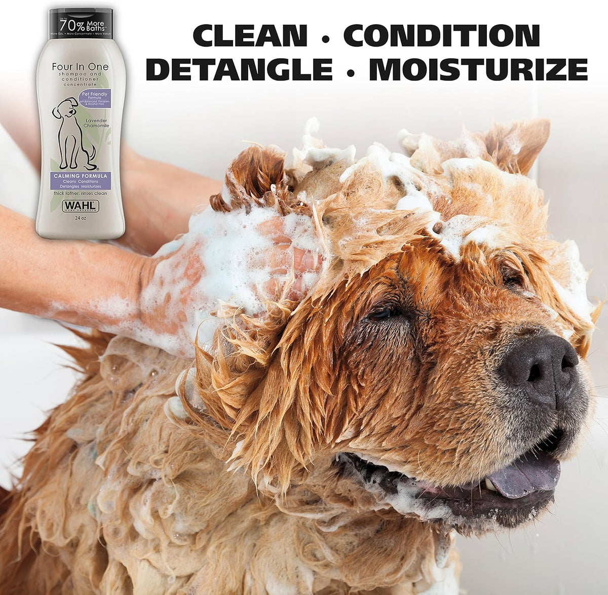 Wahl USA 4-in-1 Calming Dog Shampoo with Lavender Chamomile Scent ‰ÛÒ Cleans, Conditions, Detangles, & Moisturizes - Pet Friendly Formula - 24 Oz - Model 820000A