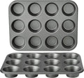 Amazon Basics Nonstick Muffin Pan, Set of 2, Sturdy, Oven Safe, Bakes Evenly, Easy to Clean, 12 Cups, Gray, 13.9x10.55x1.22"