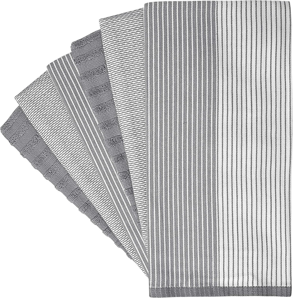 Premium Kitchen Towels (20‰۝x 28‰۝, 6 Pack) | Large Cotton Dish Towels | Flat & Terry Highly Absorbent Kitchen Linen Set with Hanging Loop | Gray