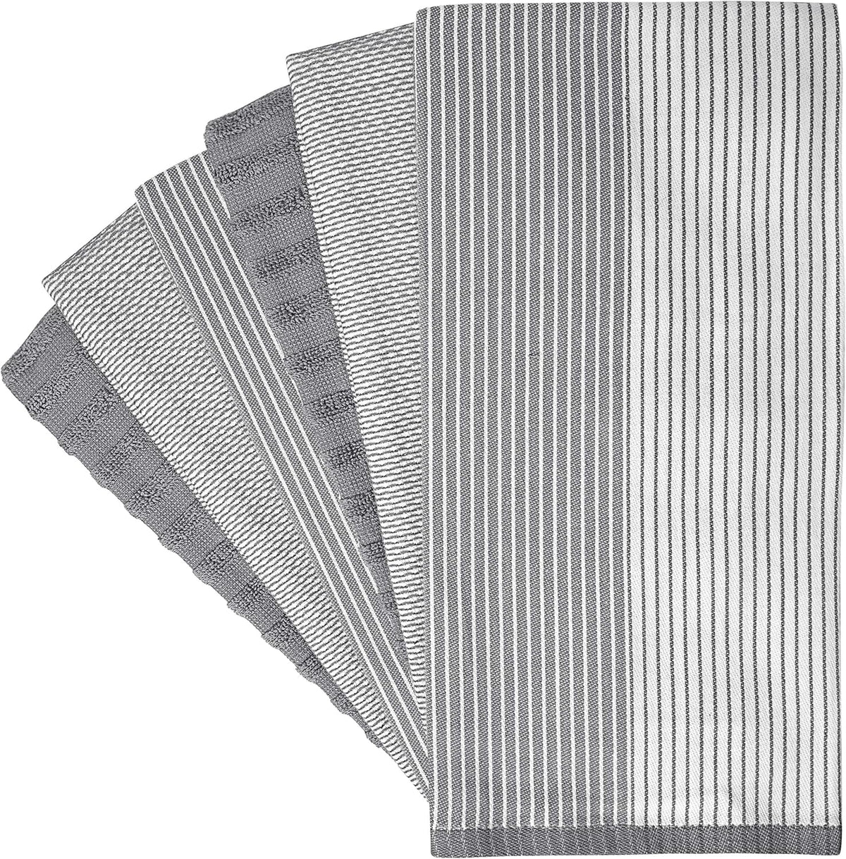 Premium Kitchen Towels (20‰۝x 28‰۝, 6 Pack) | Large Cotton Dish Towels | Flat & Terry Highly Absorbent Kitchen Linen Set with Hanging Loop | Gray